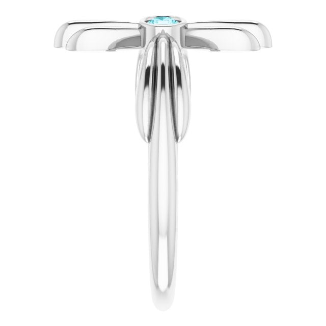 Platinum Round Natural Blue Zircon Sideways Cross Ring – 2.5mm Stones - view 4