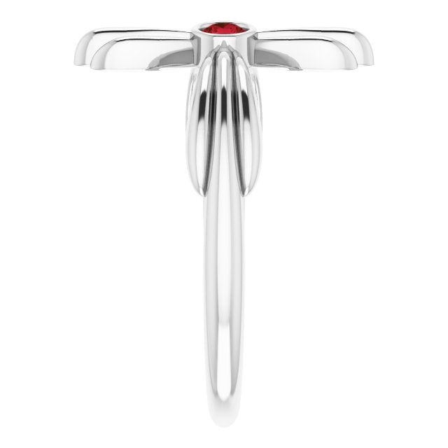 Platinum Round Natural Mozambique Garnet Sideways Cross Ring – 2.5mm Stones - view 4
