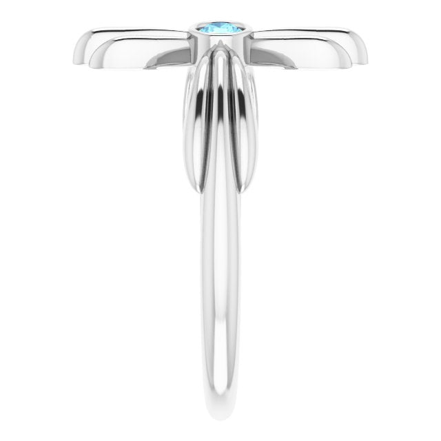 Platinum Round Natural Aquamarine Sideways Cross Ring – 2.5mm Stones - view 4