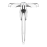 14K Gold Round Natural White Sapphire Sideways Cross Ring - White Gold - view 4