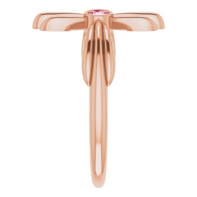 14K Gold Round Natural Pink Tourmaline Sideways Cross Ring – 2.5mm Stones - Rose Gold - view 4