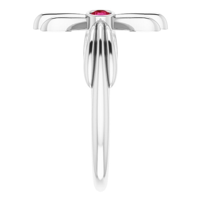 Platinum Round Natural Ruby Sideways Cross Ring – 2.5mm Stones - view 4
