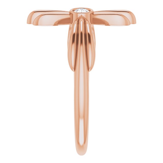14K Gold Round Natural White Sapphire Sideways Cross Ring - Rose Gold - view 4