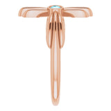 14K Gold Round Natural Blue Zircon Sideways Cross Ring – 2.5mm Stones - Rose Gold - view 4