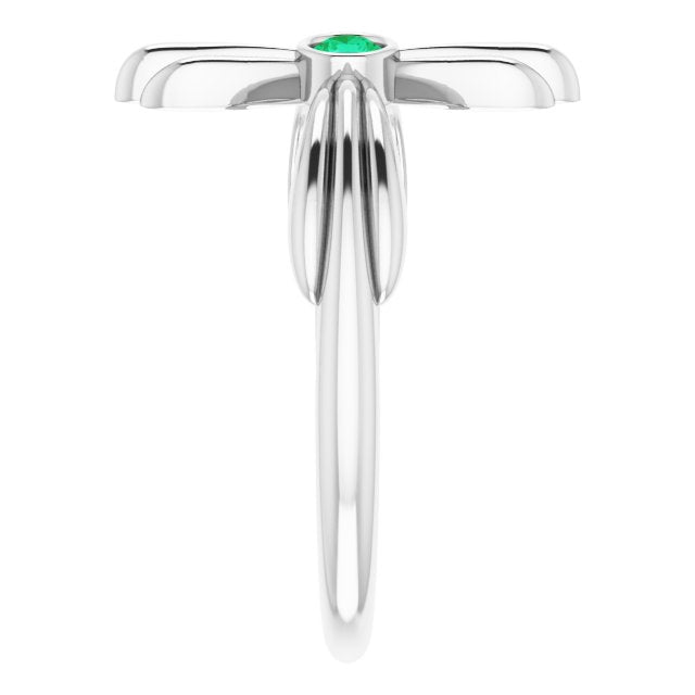 14K Gold Round Natural Emerald Sideways Cross Ring – 2.5mm Stones - White Gold - view 4