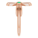 14K Gold Round Natural Emerald Sideways Cross Ring – 2.5mm Stones - Rose Gold - view 4