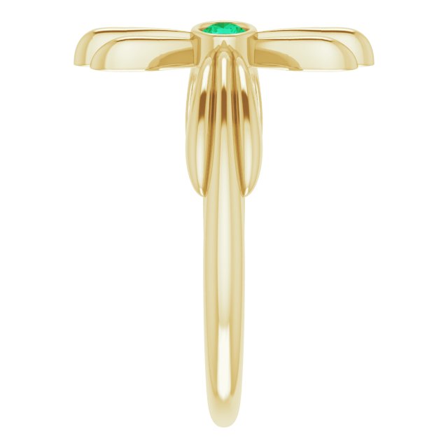 14K Gold Round Natural Emerald Sideways Cross Ring – 2.5mm Stones - Yellow Gold - view 4