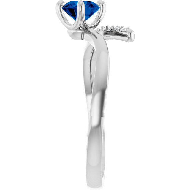 Platinum Round Lab-Grown Blue Sapphire Accented Bypass Ring - view 9