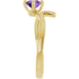 14K Gold Round Natural Amethyst Accented Bypass Ring - Yellow Gold - view 9