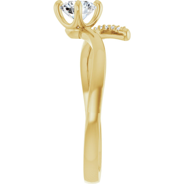 14K Gold Round Natural Diamond Accented Bypass Ring – 5mm Stones - Yellow Gold - view 9