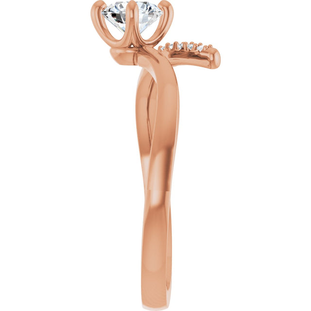 14K Gold Round Natural Diamond Accented Bypass Ring – 5mm Stones - Rose Gold - view 9