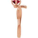 14K Gold Round Natural Ruby Accented Bypass Ring - Rose Gold - view 9