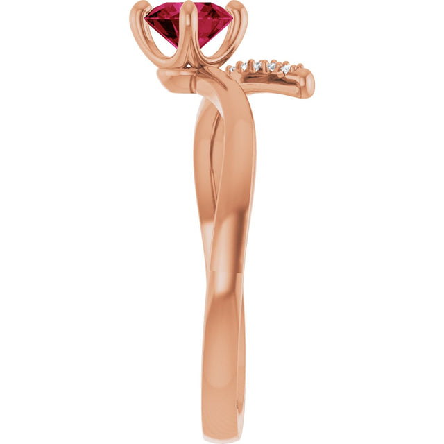 14K Gold Round Lab-Grown Ruby Accented Bypass Ring - Rose Gold - view 9