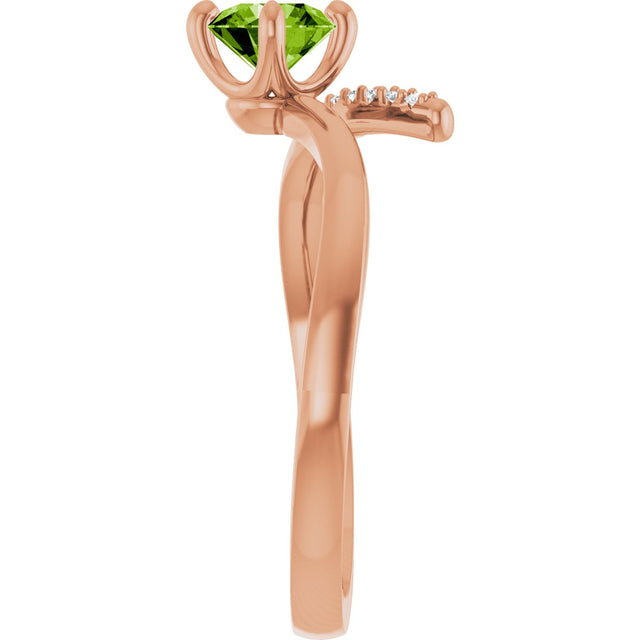 14K Gold Round Natural Peridot Accented Bypass Ring - Rose Gold - view 9