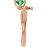 14K Gold Round Lab-Grown Emerald Accented Bypass Ring - Rose Gold - view 9