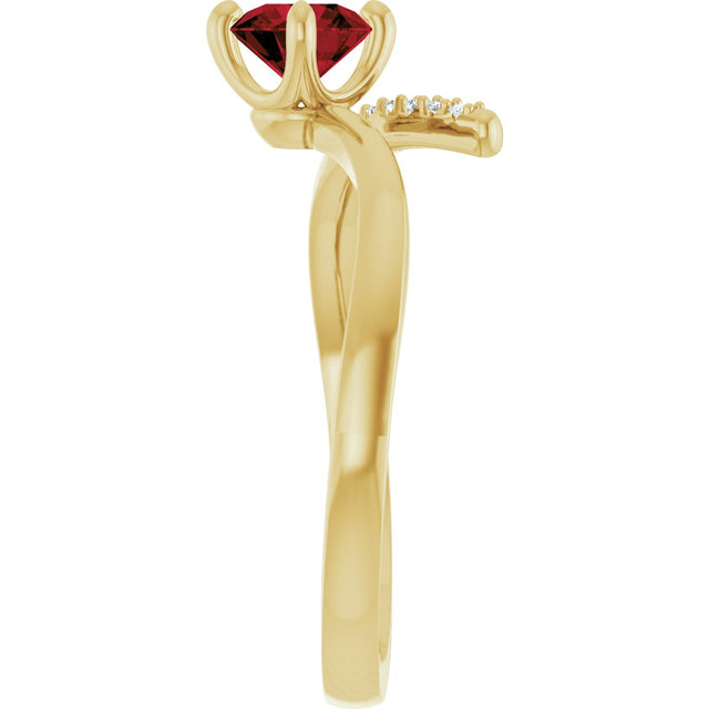 14K Gold Round Natural Mozambique Garnet Accented Bypass Ring - Yellow Gold - view 9