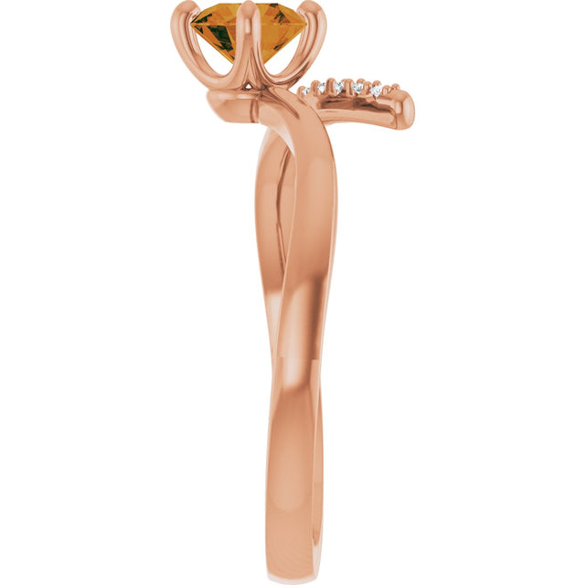 14K Gold Round Natural Citrine Accented Bypass Ring - Rose Gold - view 9
