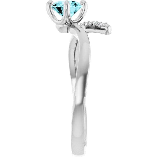 Platinum Round Natural Blue Zircon Accented Bypass Ring - view 9