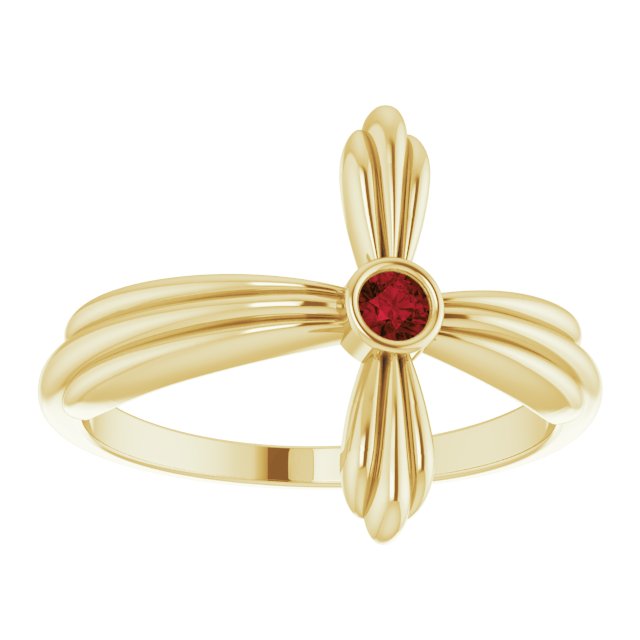 14K Gold Round Natural Mozambique Garnet Sideways Cross Ring – 2.5mm Stones - Yellow Gold - view 3