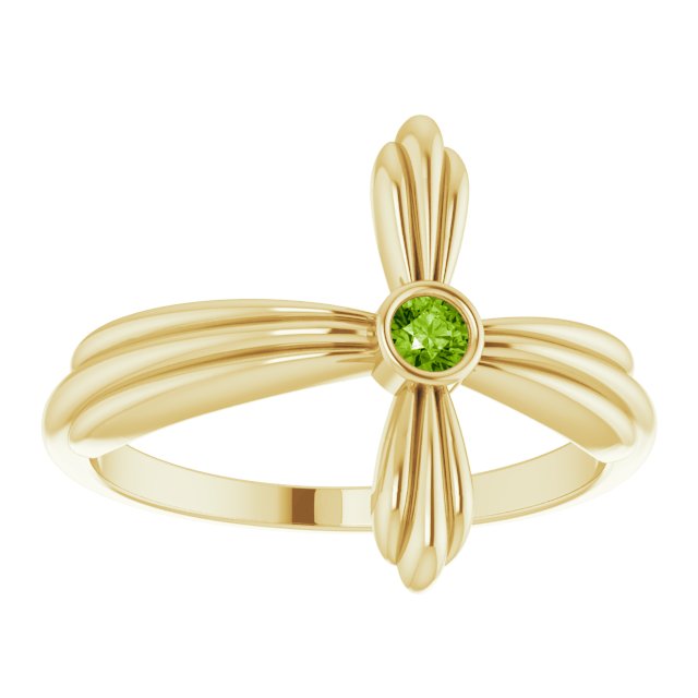 14K Gold Round Natural Peridot Sideways Cross Ring – 2.5mm Stones - Yellow Gold - view 3