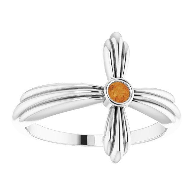 Platinum Round Natural Citrine Sideways Cross Ring – 2.5mm Stones - view 3