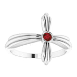 14K Gold Round Natural Mozambique Garnet Sideways Cross Ring – 2.5mm Stones - White Gold - view 3