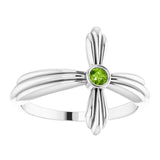 Platinum Round Natural Peridot Sideways Cross Ring – 2.5mm Stones - view 3