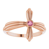 14K Gold Round Natural Pink Tourmaline Sideways Cross Ring – 2.5mm Stones - Rose Gold - view 3