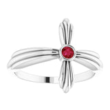 Platinum Round Natural Ruby Sideways Cross Ring – 2.5mm Stones - view 3