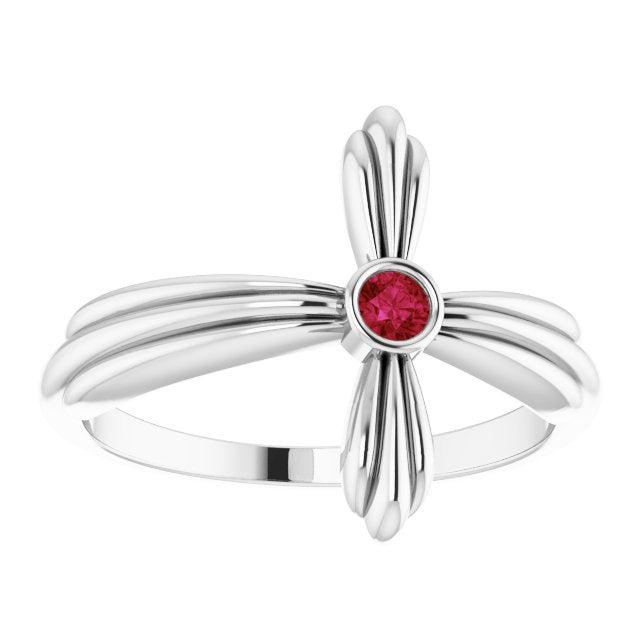Platinum Round Natural Ruby Sideways Cross Ring – 2.5mm Stones - view 3