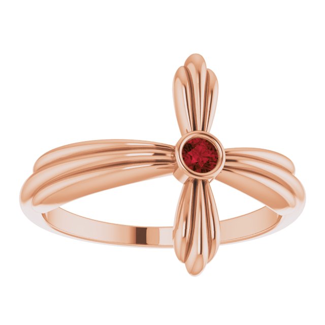 14K Gold Round Natural Mozambique Garnet Sideways Cross Ring – 2.5mm Stones - Rose Gold - view 3