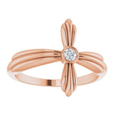 14K Gold Round Natural White Sapphire Sideways Cross Ring - Rose Gold - view 3