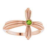14K Gold Round Natural Peridot Sideways Cross Ring – 2.5mm Stones - Rose Gold - view 3