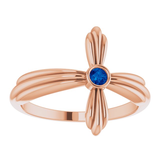 14K Gold Round Natural Blue Sapphire Sideways Cross Ring – 2.5mm Stones - Rose Gold - view 3