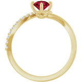 14K Gold Round Natural Ruby Accented Bypass Ring - Yellow Gold - view 7