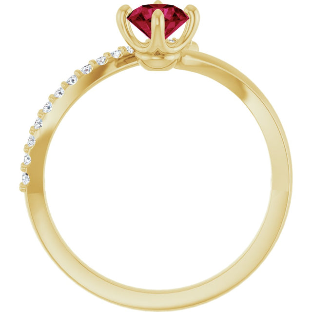 14K Gold Round Lab-Grown Ruby Accented Bypass Ring - Yellow Gold - view 7