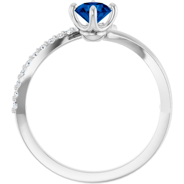 Platinum Round Natural Blue Sapphire Accented Bypass Ring - view 7