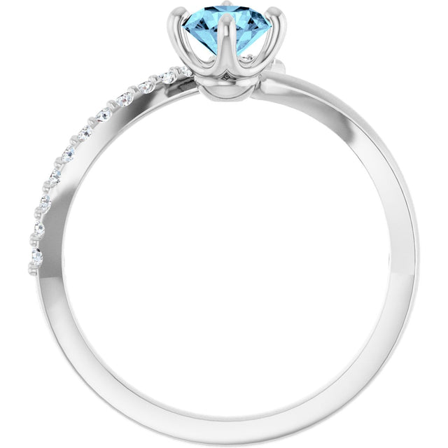 14K Gold Round Natural Aquamarine Accented Bypass Ring - White Gold - view 7