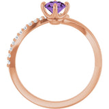 14K Gold Round Natural Amethyst Accented Bypass Ring - Rose Gold - view 7