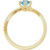 14K Gold Round Natural Aquamarine Accented Bypass Ring - Yellow Gold - view 7