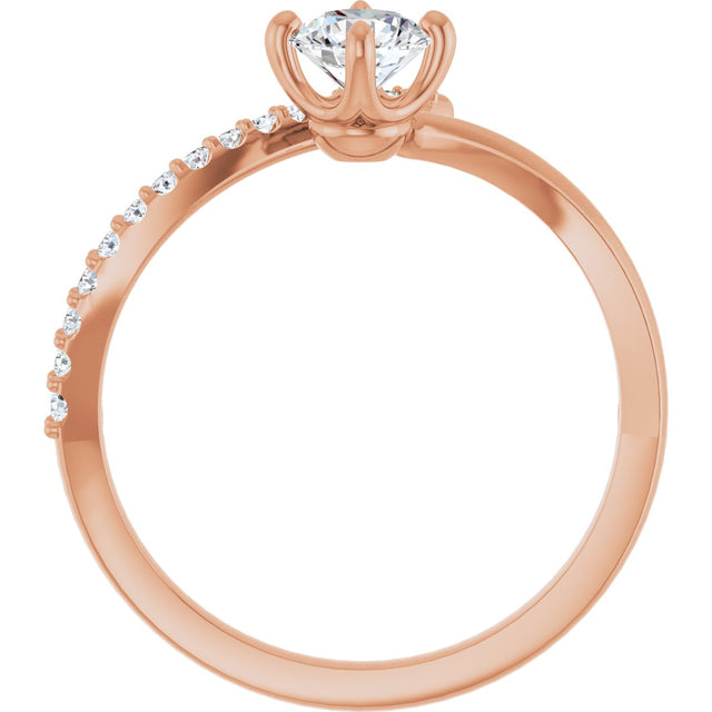 14K Gold Round Natural Diamond Accented Bypass Ring – 5mm Stones - Rose Gold - view 7
