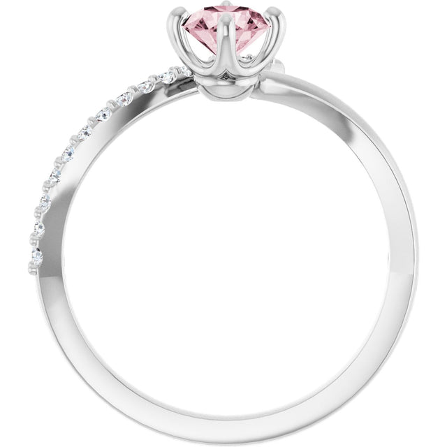 Platinum Round Natural Pink Morganite Accented Bypass Ring - view 7