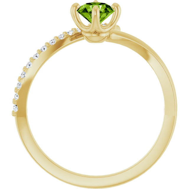 14K Gold Round Natural Peridot Accented Bypass Ring - Yellow Gold - view 7