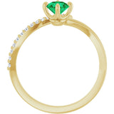 14K Gold Round Lab-Grown Emerald Accented Bypass Ring - Yellow Gold - view 7