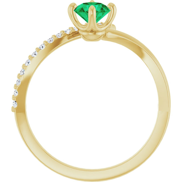 14K Gold Round Natural Emerald Accented Bypass Ring - Yellow Gold - view 7