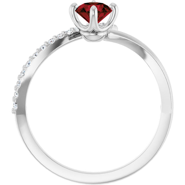 Platinum Round Natural Mozambique Garnet Accented Bypass Ring - view 7