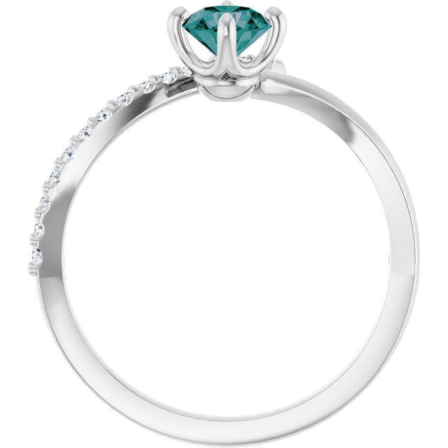 Platinum Round Lab-Grown Alexandrite Accented Bypass Ring - view 7