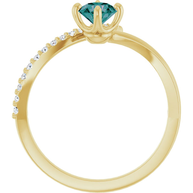 14K Gold Round Lab-Grown Alexandrite Accented Bypass Ring - Yellow Gold - view 7