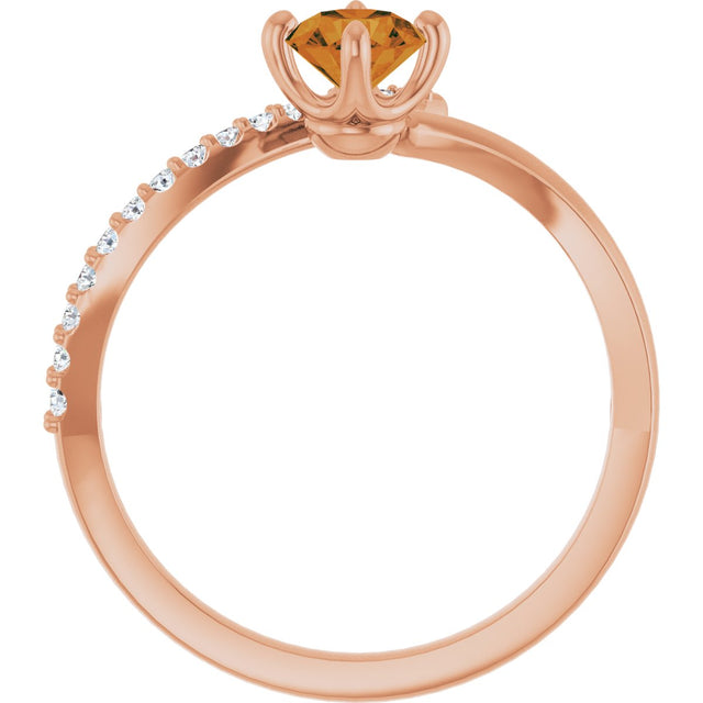 14K Gold Round Natural Citrine Accented Bypass Ring - Rose Gold - view 7