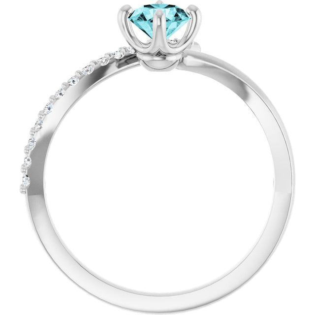 Platinum Round Natural Blue Zircon Accented Bypass Ring - view 7